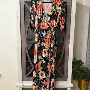 Kiyonna Black, Pink and Orange Floral Maxi Dress
